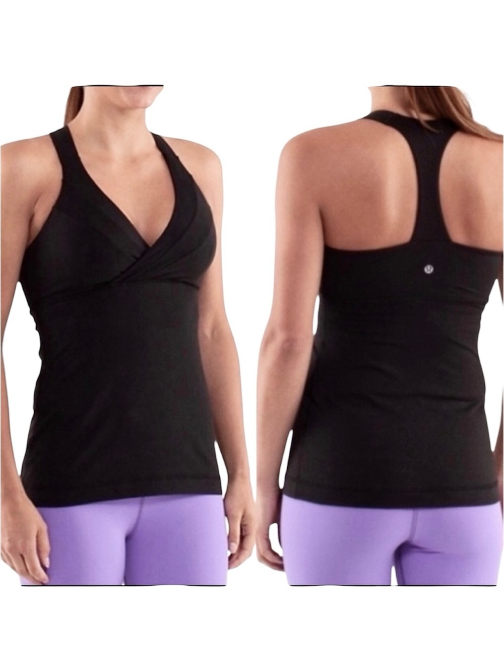 Lululemon Athletica Deep Breath Black Racerback Surplice Tank Top